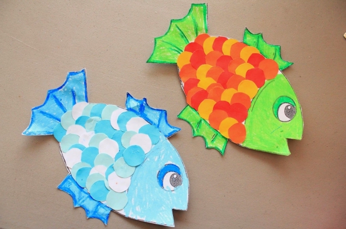 créations en papier faciles pour enfants, diy poisson en papier, comment faire des poissons faciles en papier