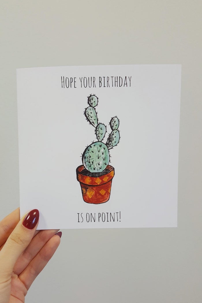 Carte de voeux cactus, image joyeux anniversaire, dessin gateau anniversaire, originale idée de dessin cactus en pot