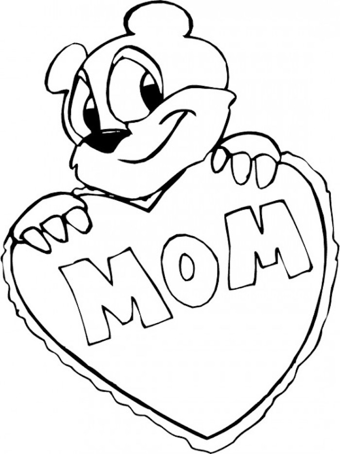Idée coloriage anniversaire, activité manuelle, loisir créatif, coeur pour sa mère, ourson souriant, dessin d'anniversaire pour maman