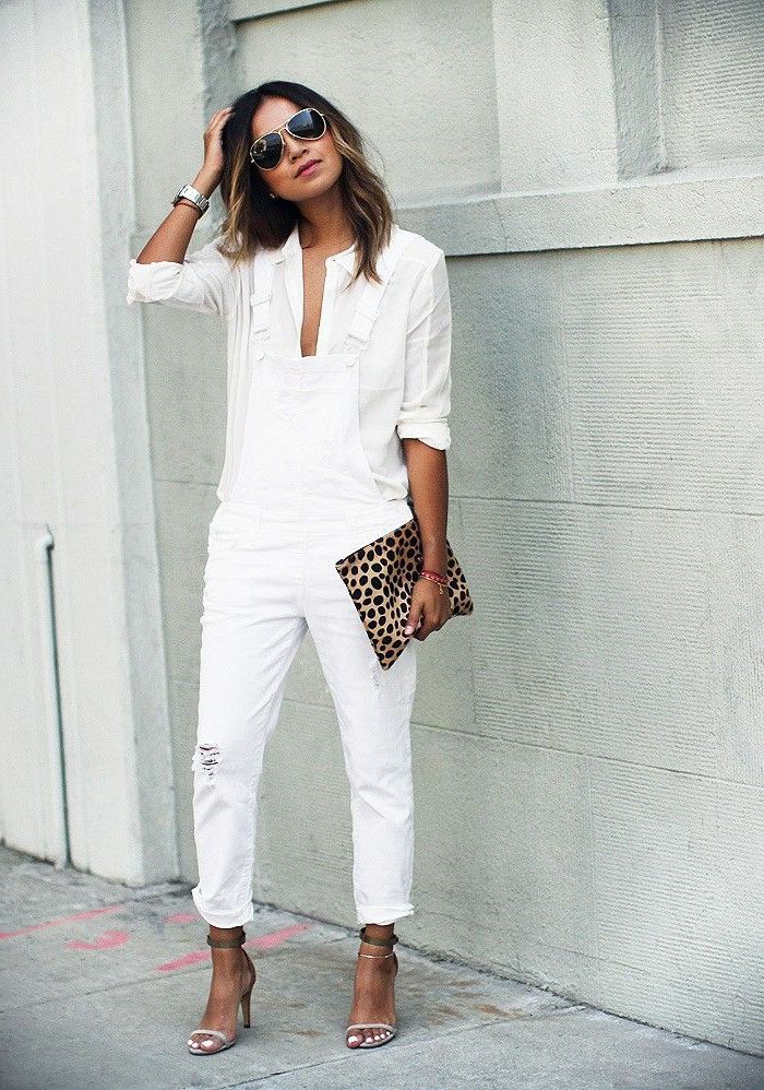 Salopette blanche en jean, combinaison femme chic, style casual, mode femme 2019