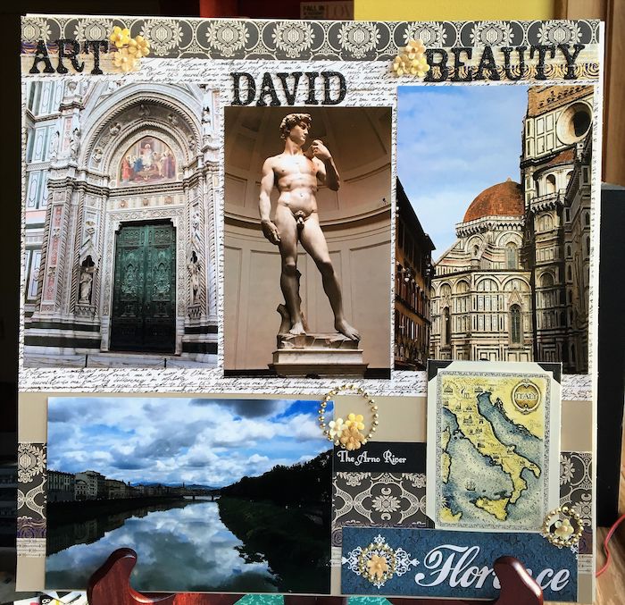 Comment faire un carnet de voyage, originale idée scrapbooking voyage, Florence vacances, page d'album scrapbooking