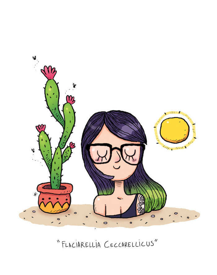 Cactus pot et fille plantée à côté, adorable dessin image joyeux anniversaire, dessin d'anniversaire fille