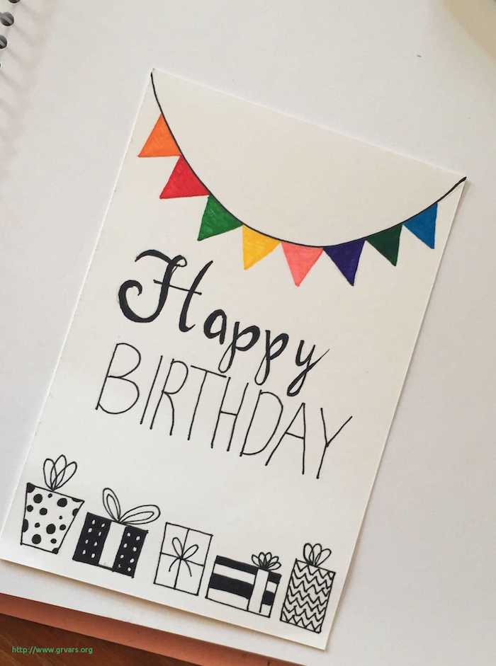 Carte d'anniversaire, joyeux anniversaire, dessin boites cadeaux et guirlande coloré, image anniversaire drole, dessin anniversaire