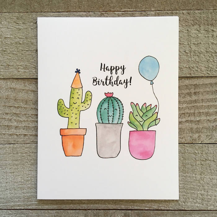 idée de dessin pour anniversaire fille des pots de cactus mignons colorés pour dire joyeux anniversaire