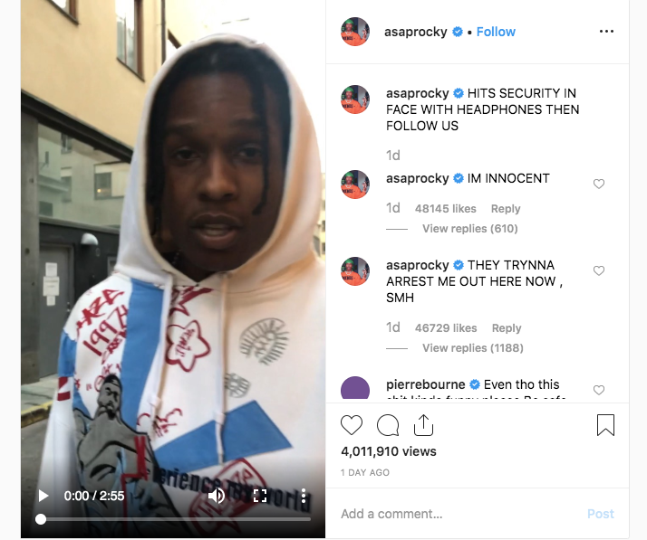 Afin de faire la lumière sur les faits, A$ap Rocky a publié des vidéos montrant la situation avant les faits