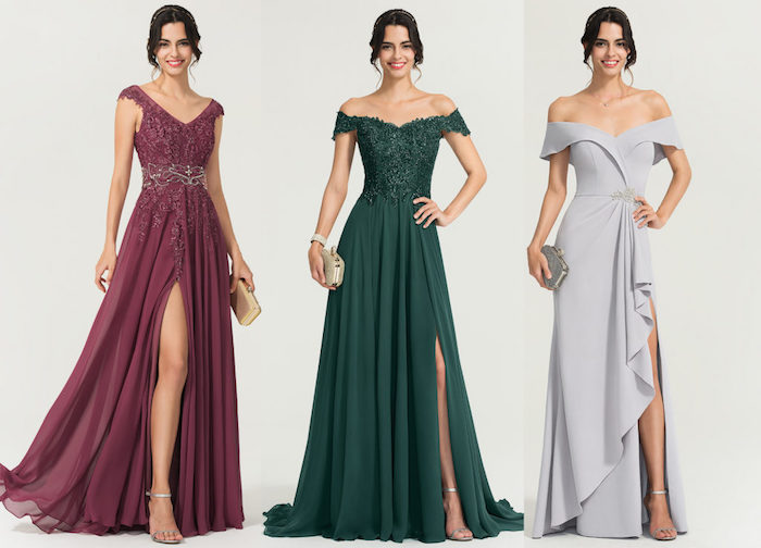Robe de soirée élégante longue fendue, trois options de robe de soirée cocktail ou mariage pour s'habiller bien pour une occasion spéciale