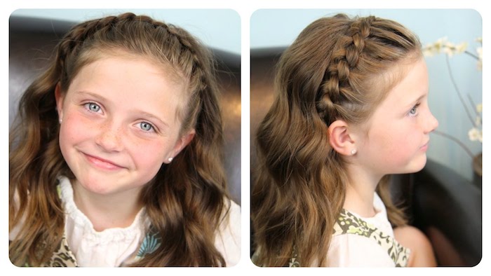 la-coiffure-tresse-couronne-et-cheveux-lachés-tresse-indienne-coiffure-pour-fillette-comment-faire-une-coiffure-fille-yeux-bleus-chemise-blanche-et-robe-mignonne Tresse couronne sur les bangues, coiffure facile cheveux long, tuto coiffure cheveux court