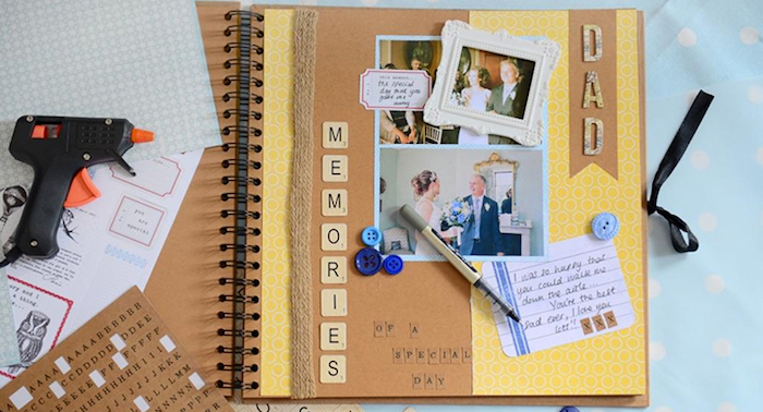Livre mariage memoires, idée de page pour album photo diy, comment faire un livre scrapbooking
