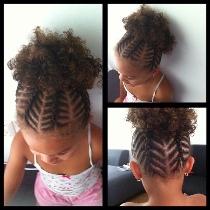 natte-africaine-coiffure-pour-fillette-faire-une-coiffure-à-sa-fille-chignon-et-tresses-cool-idée-coiffure natte africaine, coiffure pour fillette, faire une coiffure à sa fille, adorable idée pour les fillettes