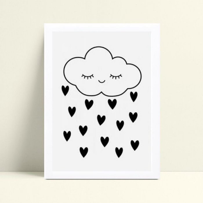 Dessin nuage et gouttes d'eau à la forme de coeur, image anniversaire humour, dessin joyeux anniversaire