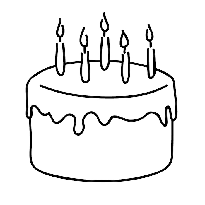 Simple dessin de gâteau à faire soi-même, dessin joyeux anniversaire, coloriage gateau anniversaire