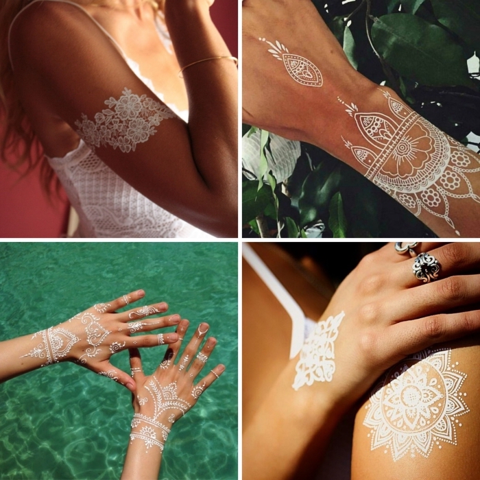 modele henné sur les mains à design mandala, exemple de tatouage temporaire à effet bracelet aux motifs floraux