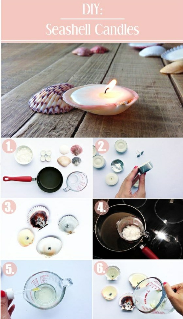 étapes à suivre pour réaliser une bougie coquillage, fabrication de bougie facile et rapide avec cire fondue au bain marie