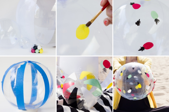 activité manuelle enfant, exemple comment customiser un ballon gonflable avec dessins aux motifs fruités ananas