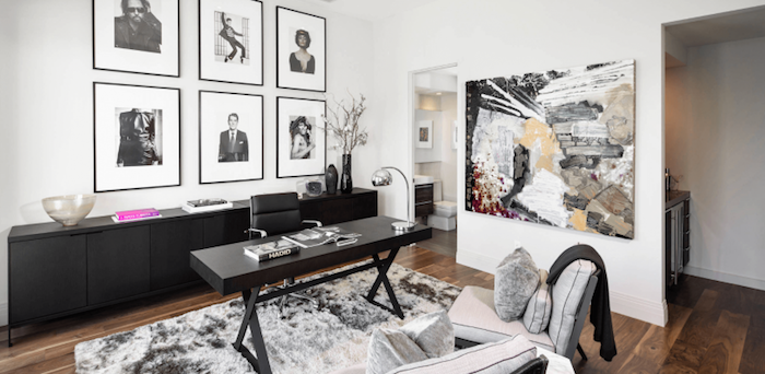 Peinture art abstrait, six photos noir et blanc photographie décoration cabinet, comment décorer son bureau