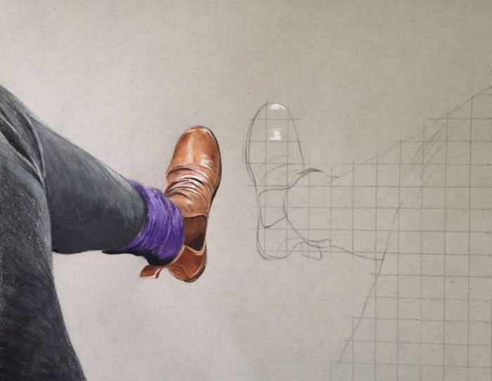 Dessin en progresse en perspective, pieds d'homme dessin 3d, dessin au crayon, respecter les perspectives