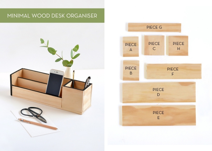 idée deco bureau de style minimaliste avec objets DIY en bois, modèle organisateur crayons et fournitures en bois