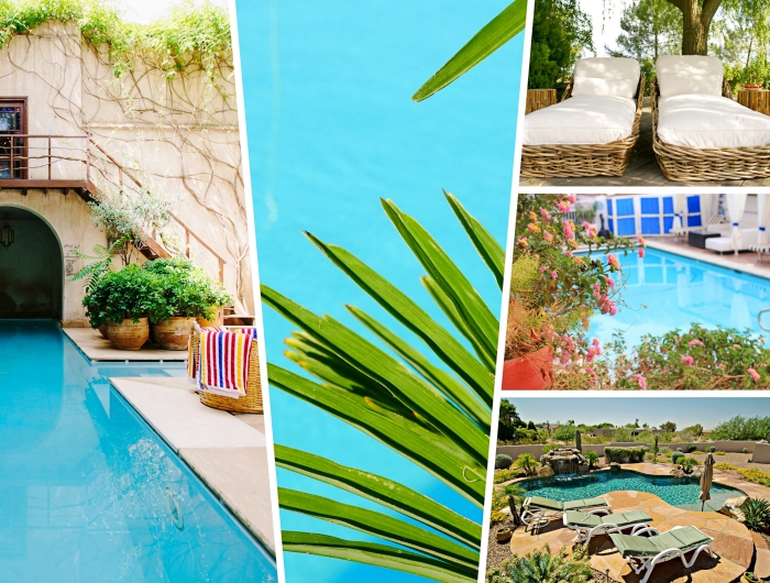 exemple comment décorer l'espace autour de la piscine avec plantes, déco bord de la piscine avec chaise longue