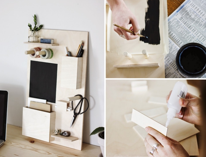 comment fabriquer un organiseur de bureau, diy organiseur en bois avec différents niveaux pour accessoires