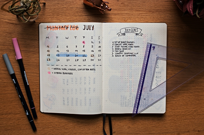 idée bullet journal avec une double-page consacrée au planning mensuel et aux tâches à accomplir