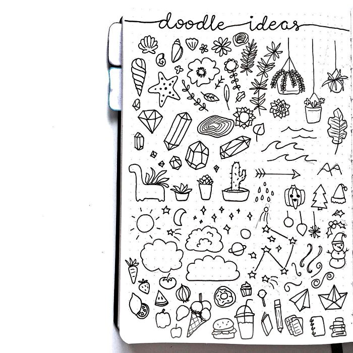 idées créatives pour réaliser un dessin bullet journal, customiser son bullet journal avec de petits dessins mignosn
