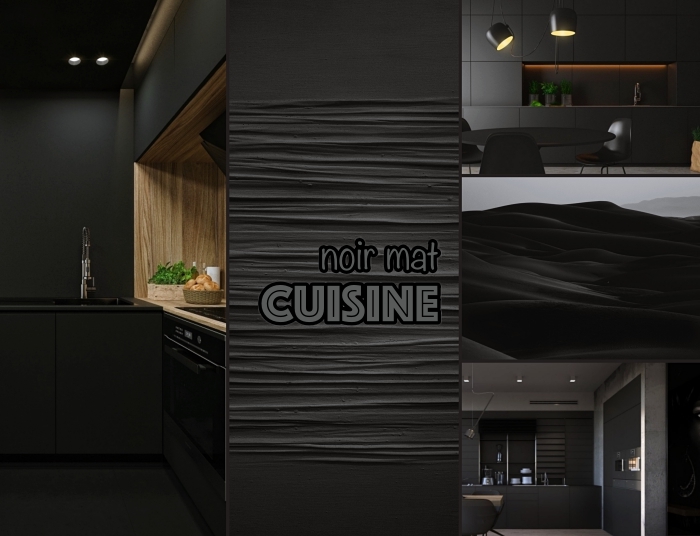 conseils aménagement cuisine noire et bois, design cuisine moderne en l, décoration cuisine linéaire en couleurs foncées