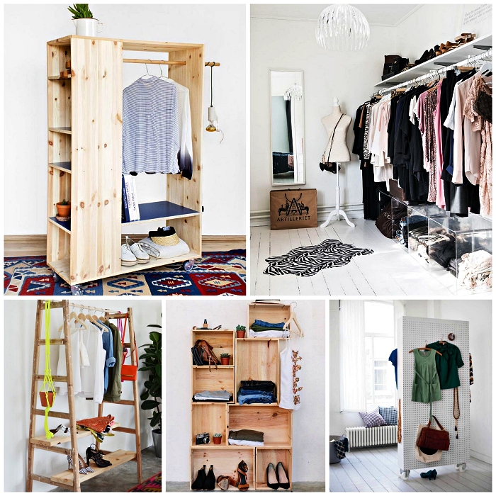 idées pour fabriquer son dressing minimaliste, meuble dressing en bois à faire soi-même, échelle détournée en portant à vêtement 
