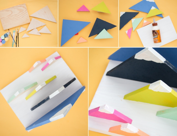 idée déco bureau avec objets DIY, exemple comment fabriquer un organisateur papier en planches bois colorées