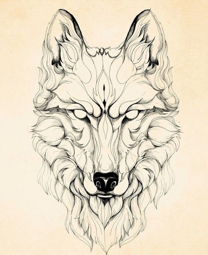 symbole de la férocité, idée dessiner un loup demon graphique au crayon noir, le loup satanique