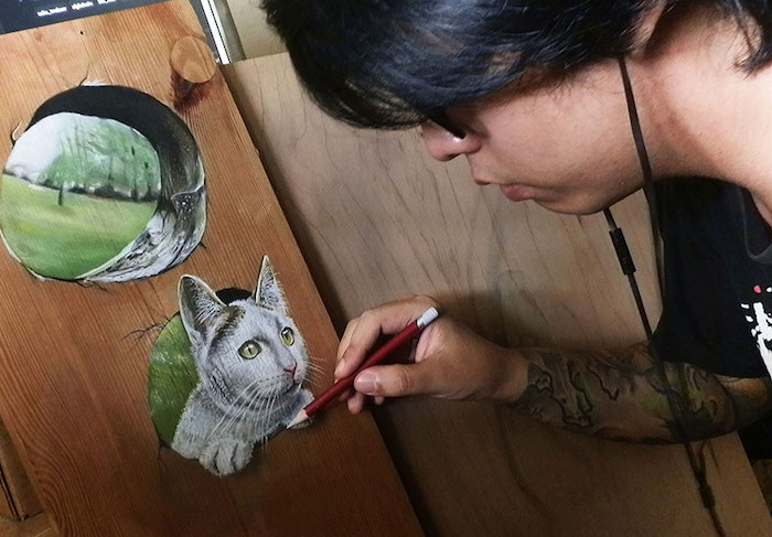 Dessin de chat sur bois, dessin portrait, dessiner un animal et comprendre les proportions