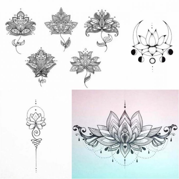 Modèles de dessin pour tatouage, signification fleur de lotus, les meilleures idées de tatouage