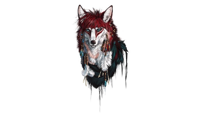 quel dessin loup tribal, idée de louve tribal, symbole de la force, aux parement amérindiens 