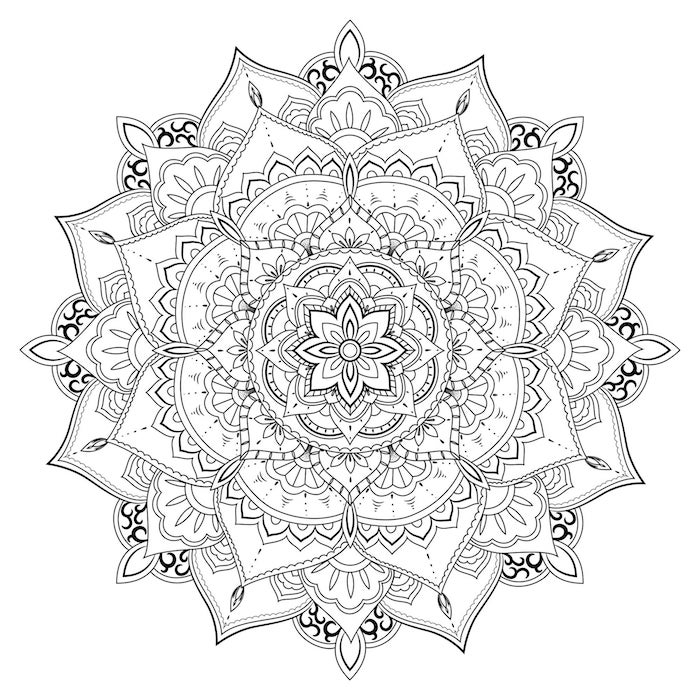 Mandala dessin de fleur, tatouage fleur de lotus original à la forme de mandala sans couleur, femme beauté