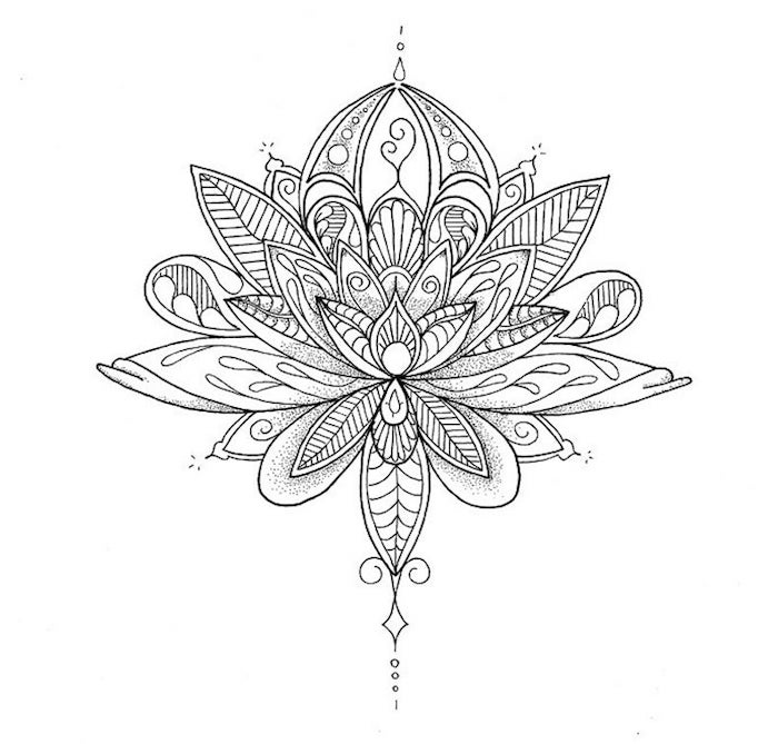 Motif fleurie tatouage femme epaule, tatouage fleur de lotus dessin, originale idée dessin