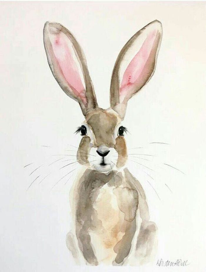 Adorable peinture à l'aquarelle de lapin oreilles hautes, comment bien dessiner une fille, dessins à reproduire
