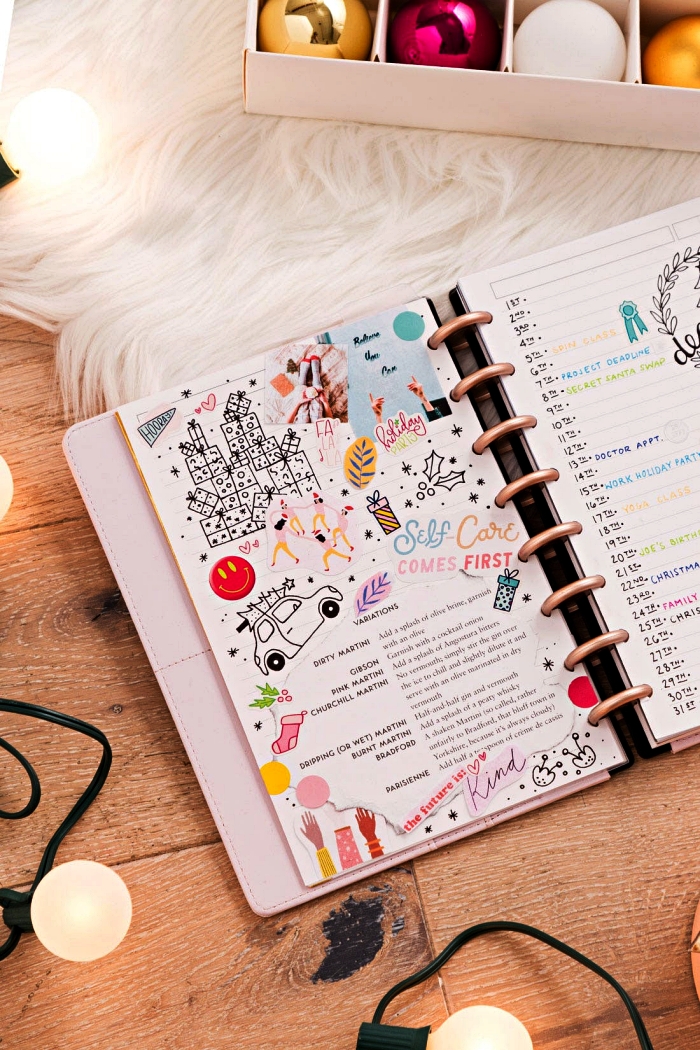 comment faire un bullet journal spécial vacances, idée pour créer une page dédiée aux listes des cadeaux et aux tâches à accomplir pour les fêtes