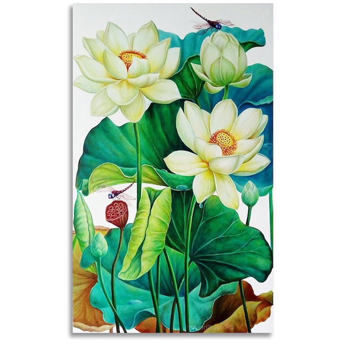Peinture coloré fleurie, idée de tatouage fleur de lotus, magnifique tatouage fleurs blanches, lotus peinture idee tatouage