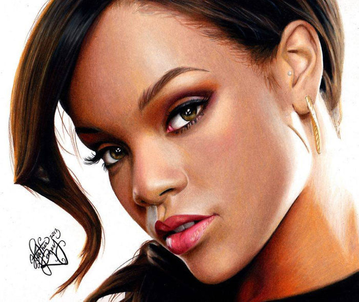 Rihanna portrait dessin, comment faire un dessin réaliste, inspiration dessin 3d coloré 