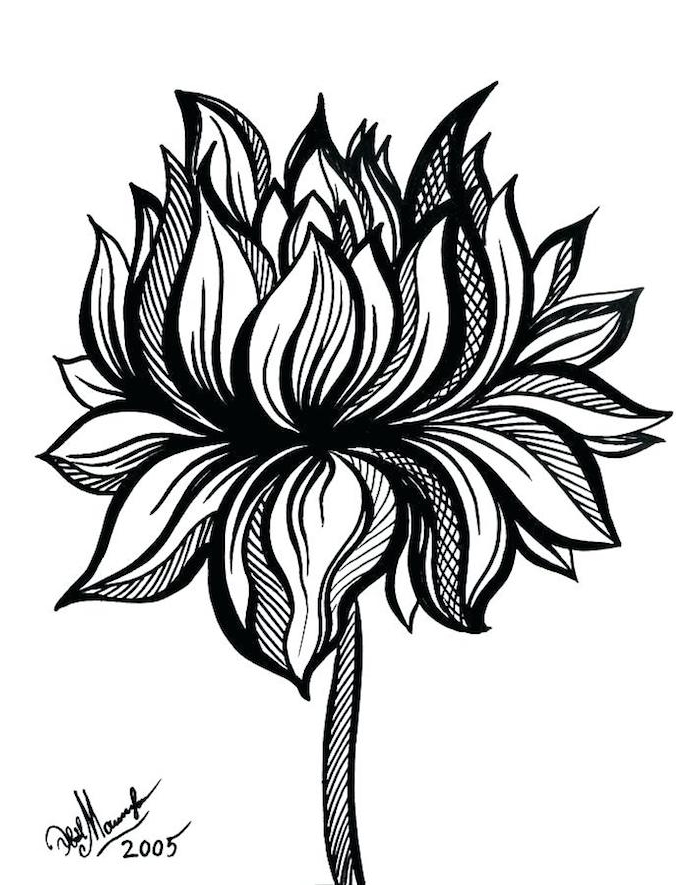 Magnifique dessin noir et blanc lignes, image tatouage thailandais, premier tatouage idée tatou féminine