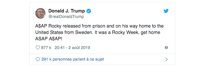 Après avoir fait pression sur la Suède, Donald Trump s'est réjouit de la libération d'ASAP Rocky