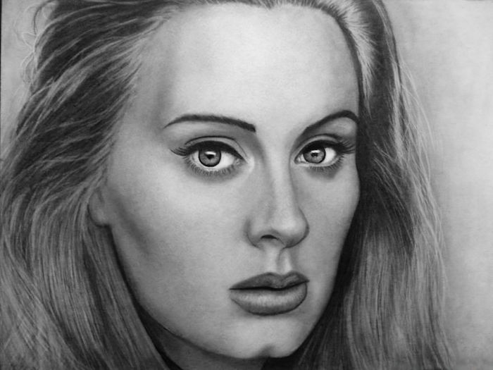 Adele realiste dessin facile a reproduire par etape, visage de femme dessin noir et blanc 