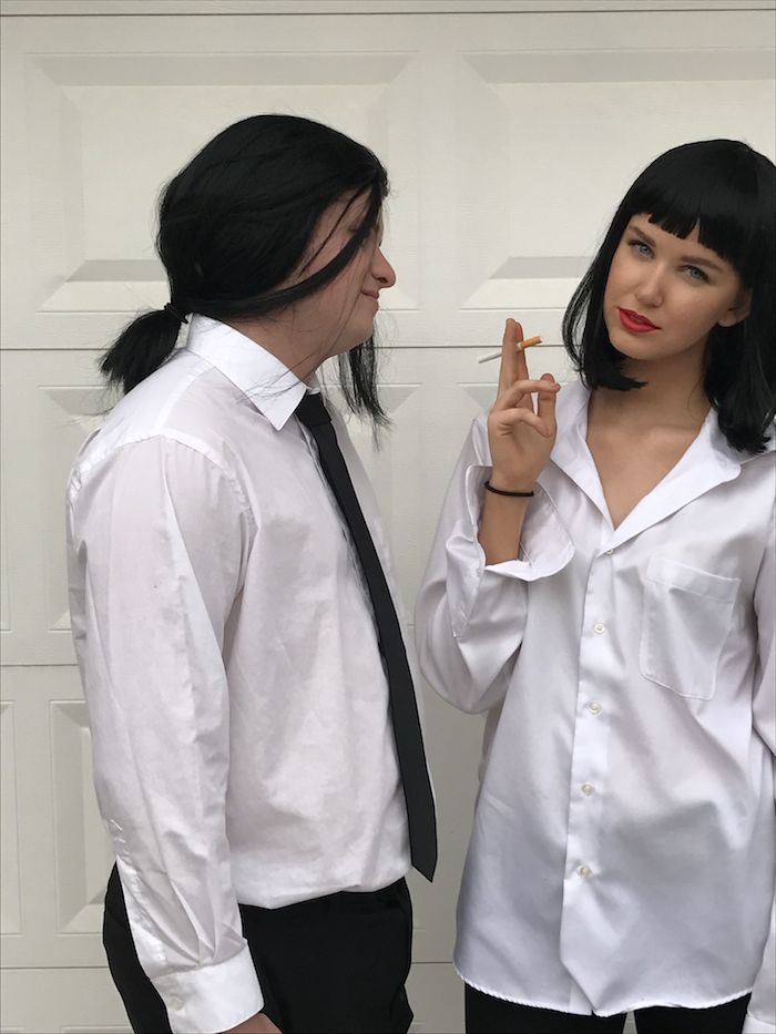 Pulp Fiction déguisement cinéma, comment être à la mode des annees 90, chemise blanche et pantalon noir, simple tenue pour halloween