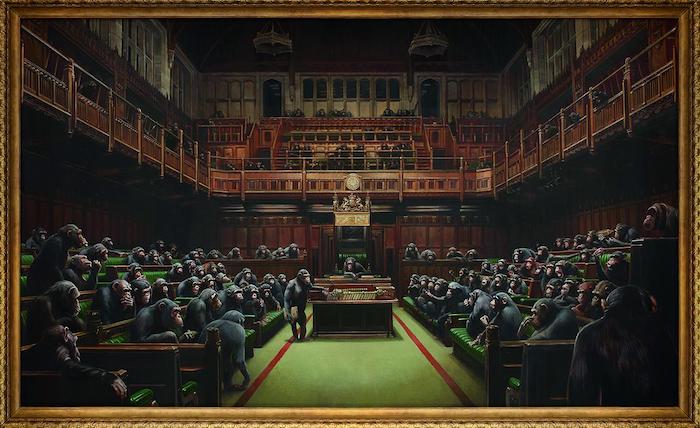 Le tableau Devolved Parliament Banksy sera mis aux enchères au mois d'octobre chez Sotheby's à Londres