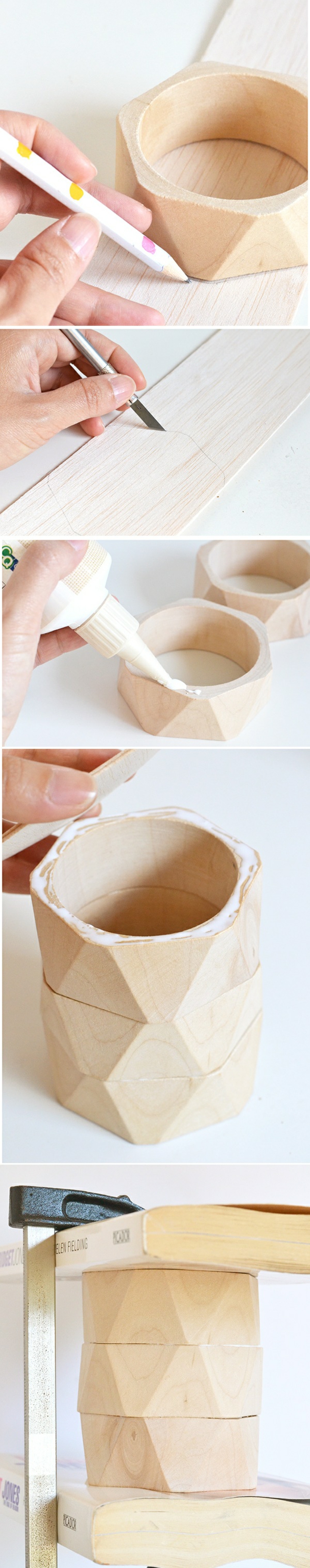 idée activité manuelle ado, tutoriel bricolage pot à crayon avec bracelets en bois, comment faire un pot à crayon