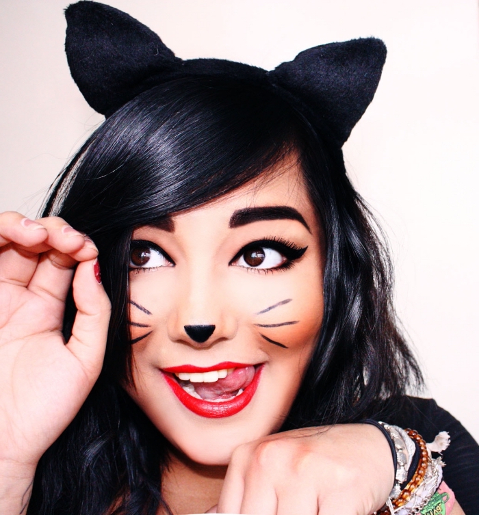 comment se déguiser pour halloween dernière minute, idée deguisement chat facile à faire, maquillage chat simple