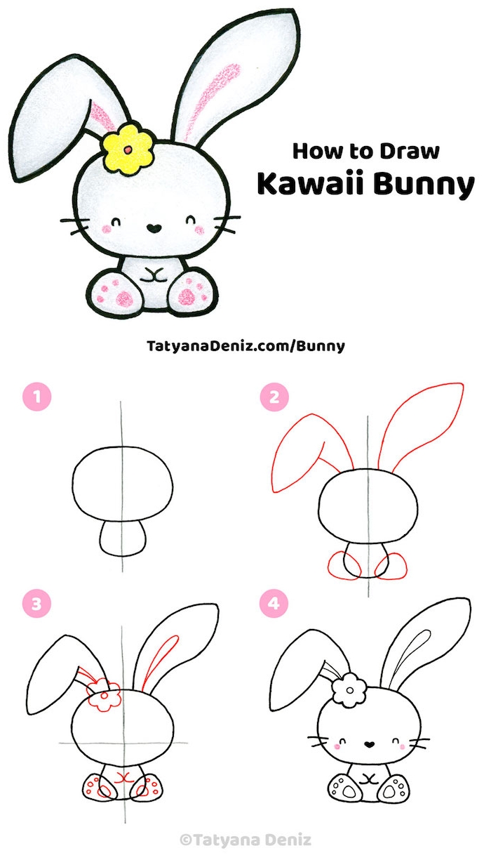 dessiner un lapin facilement par etape a partir de formes geometriques, dessin trop mignon, simple et rapide