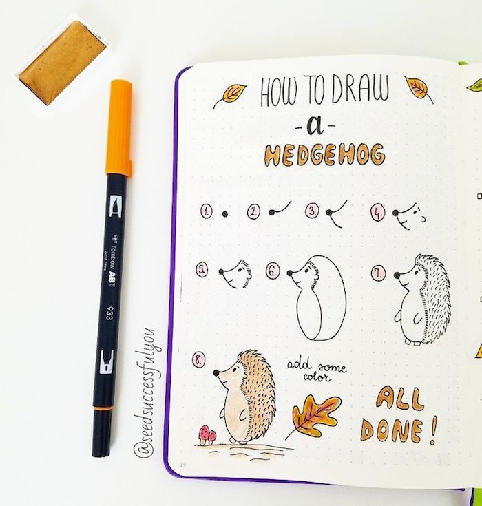 Comment dessiner un hérisson, animaux d'automne, dessin pas à pas, apprendre à dessiner par étape 