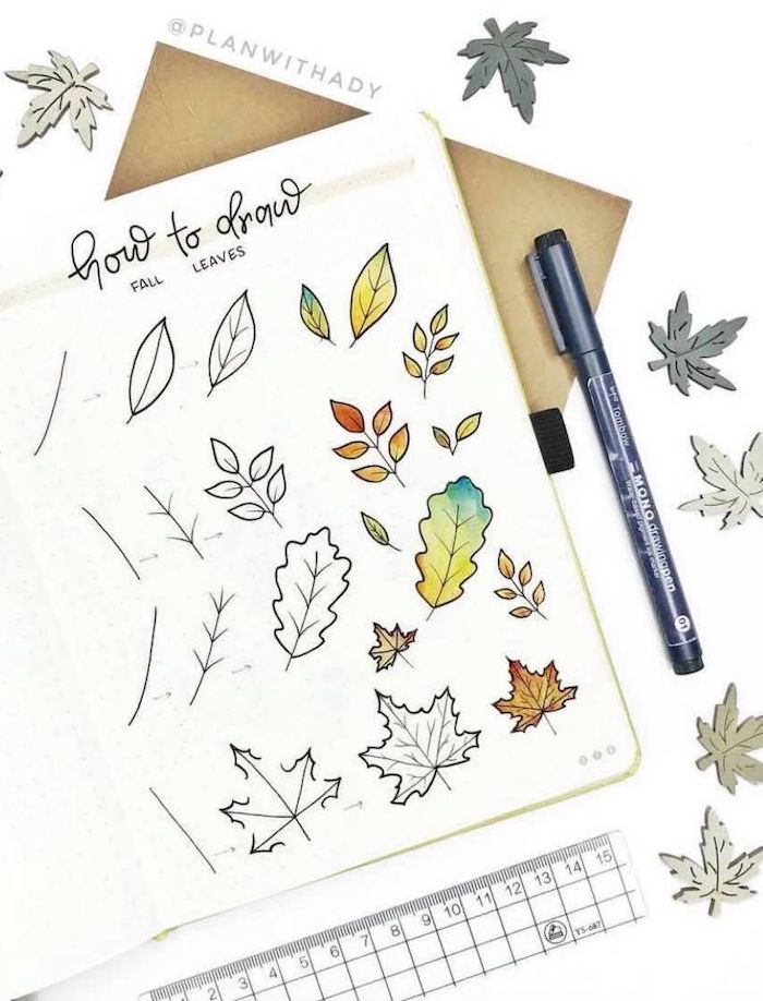 Étape par étape feuille d'automne, comment dessiner une feuille trois manières, coloriage fleurs d'arbre 