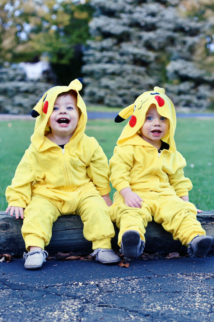 Pikachu jumeaux costumes adorables, jaune costume pour garçon bébé, deguisement bebe garcon, deguisement halloween enfant