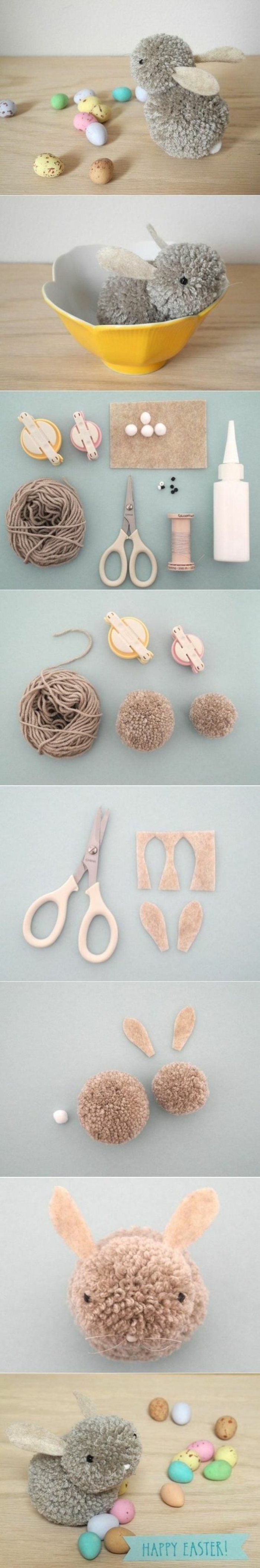 activité manuelle enfant, bricolage pâques facile, comment faire une figurine peluche pour Pâques avec pompons
